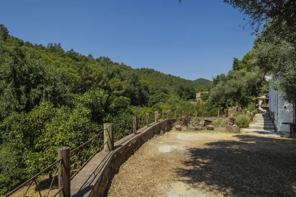 Terraza mirador con valla de madera y vistas al Parque Natural Sierra de Aracena